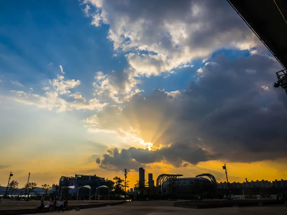 Riverside scenery in Seoul during summer