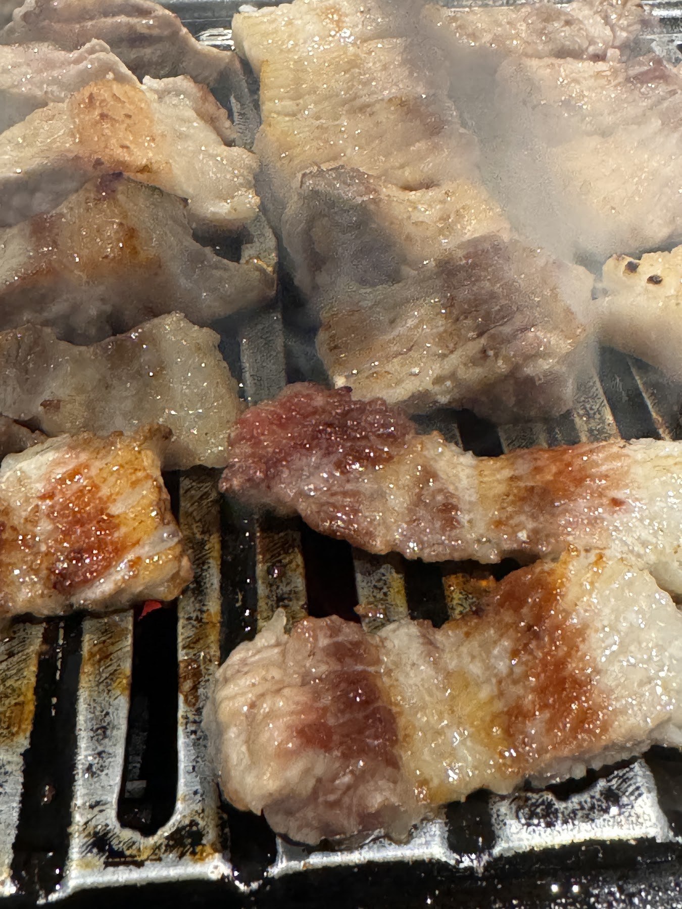 在炭火上燒烤的排骨肉