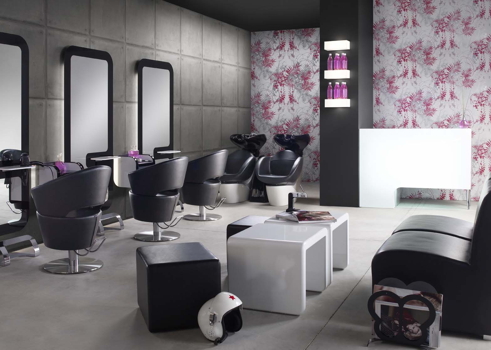 Styling chairs and mirrors in a hair salon