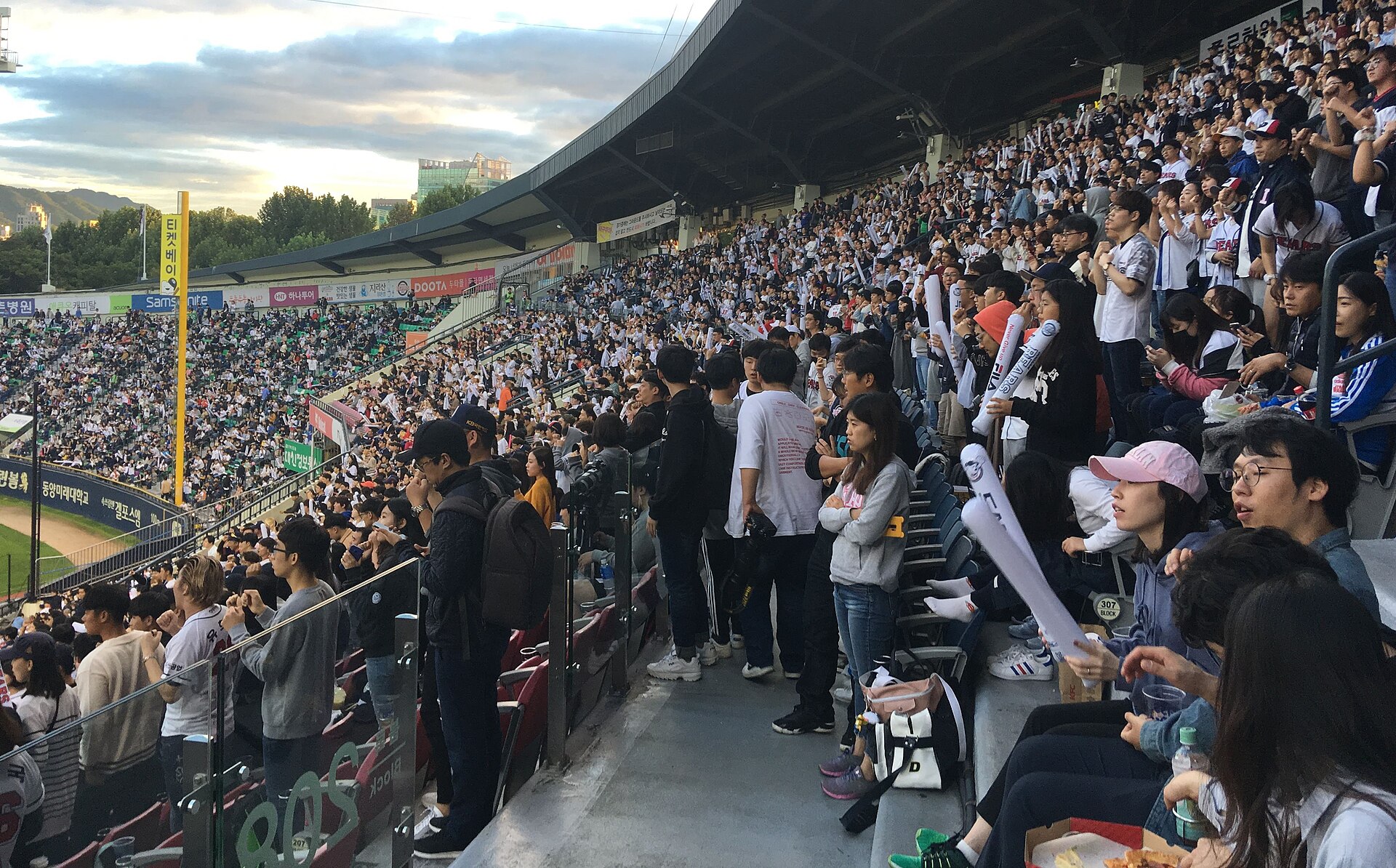 Baseball fans cheering in the stands