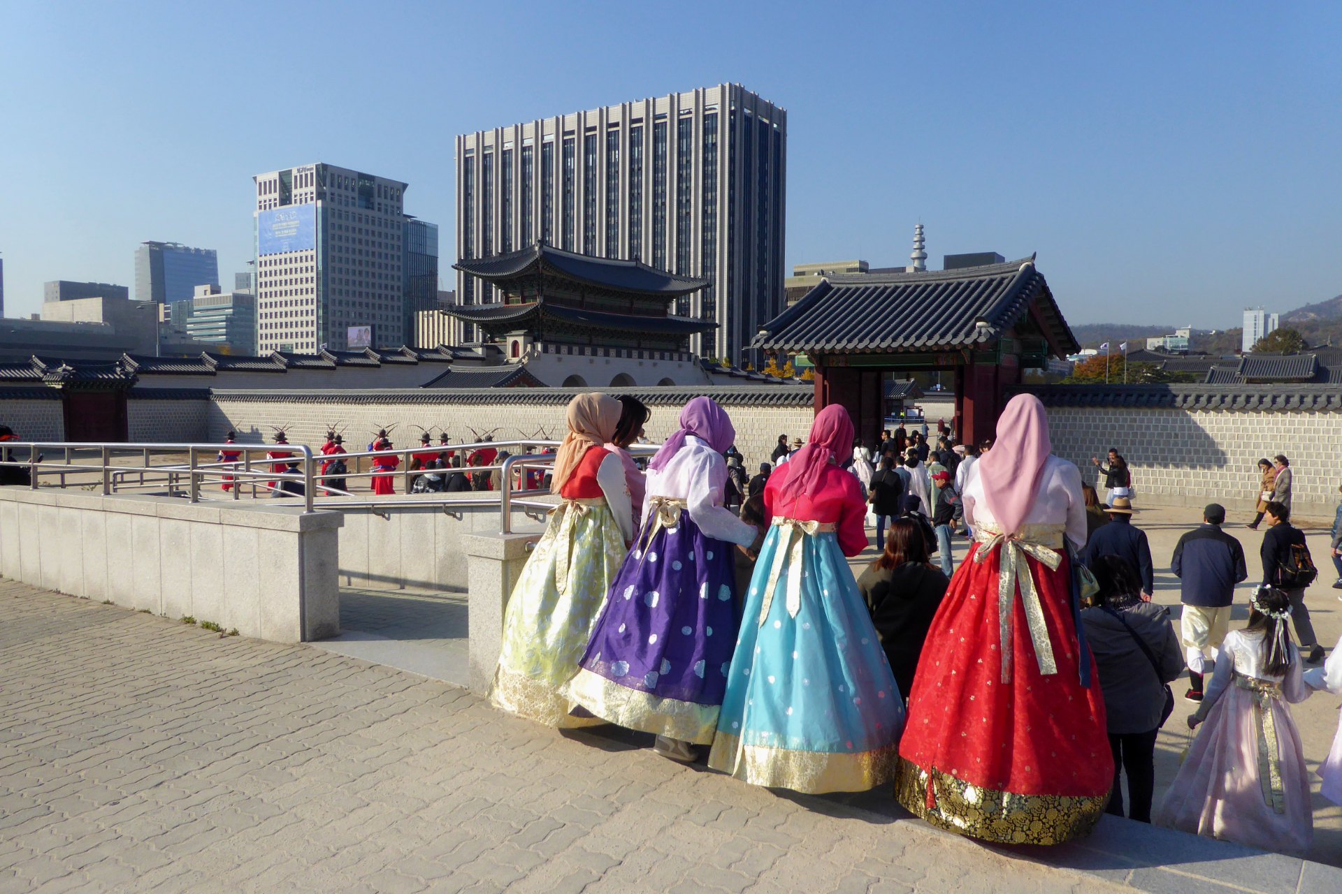 Muslim Women in Hanbok visiting the Gyeongbokgung Palace