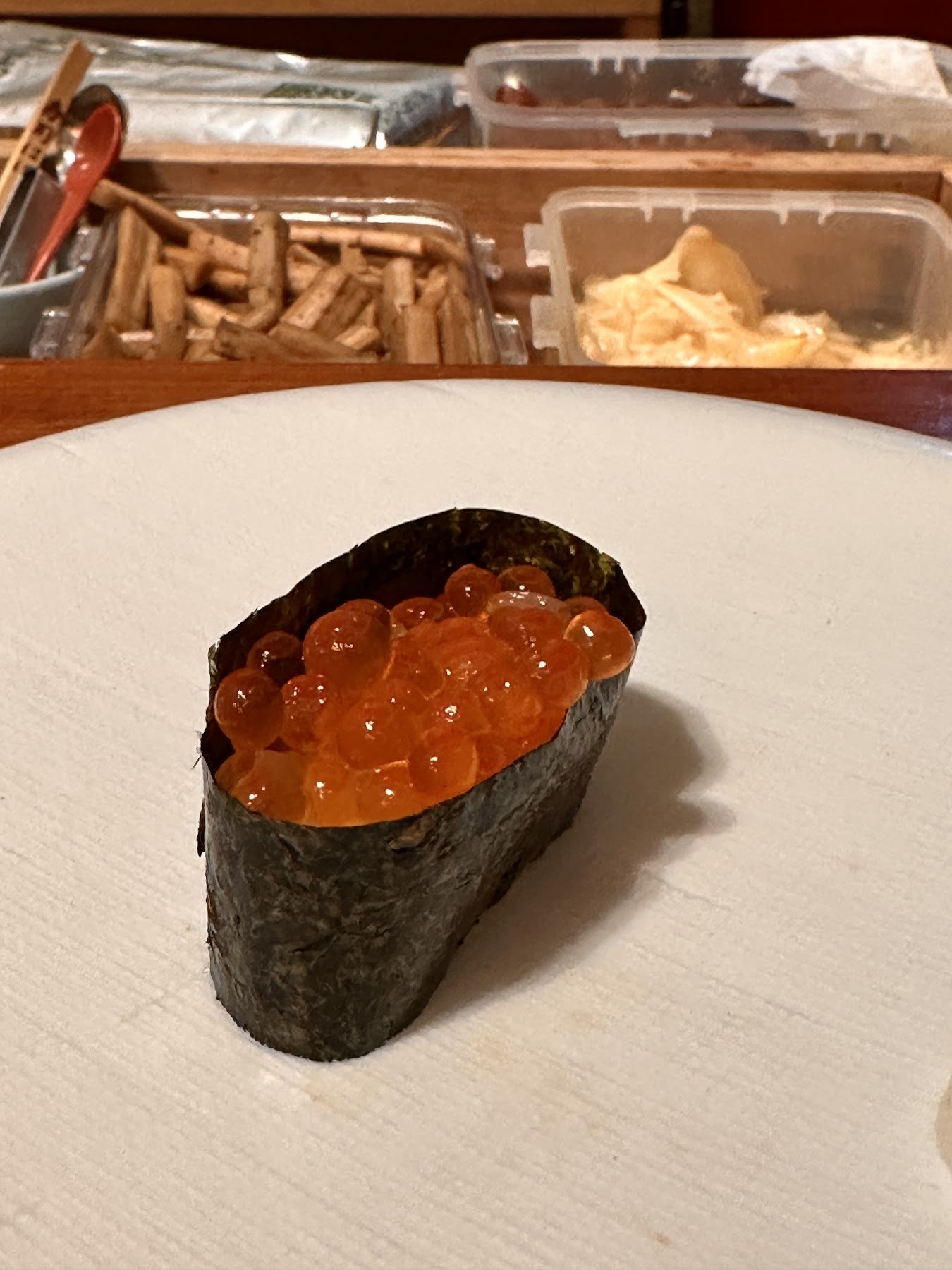 A gunkan of large salmon roe